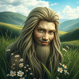 A handsome Central Asian grass spirit (Hantu Rumput) portrayed in a mystical setting