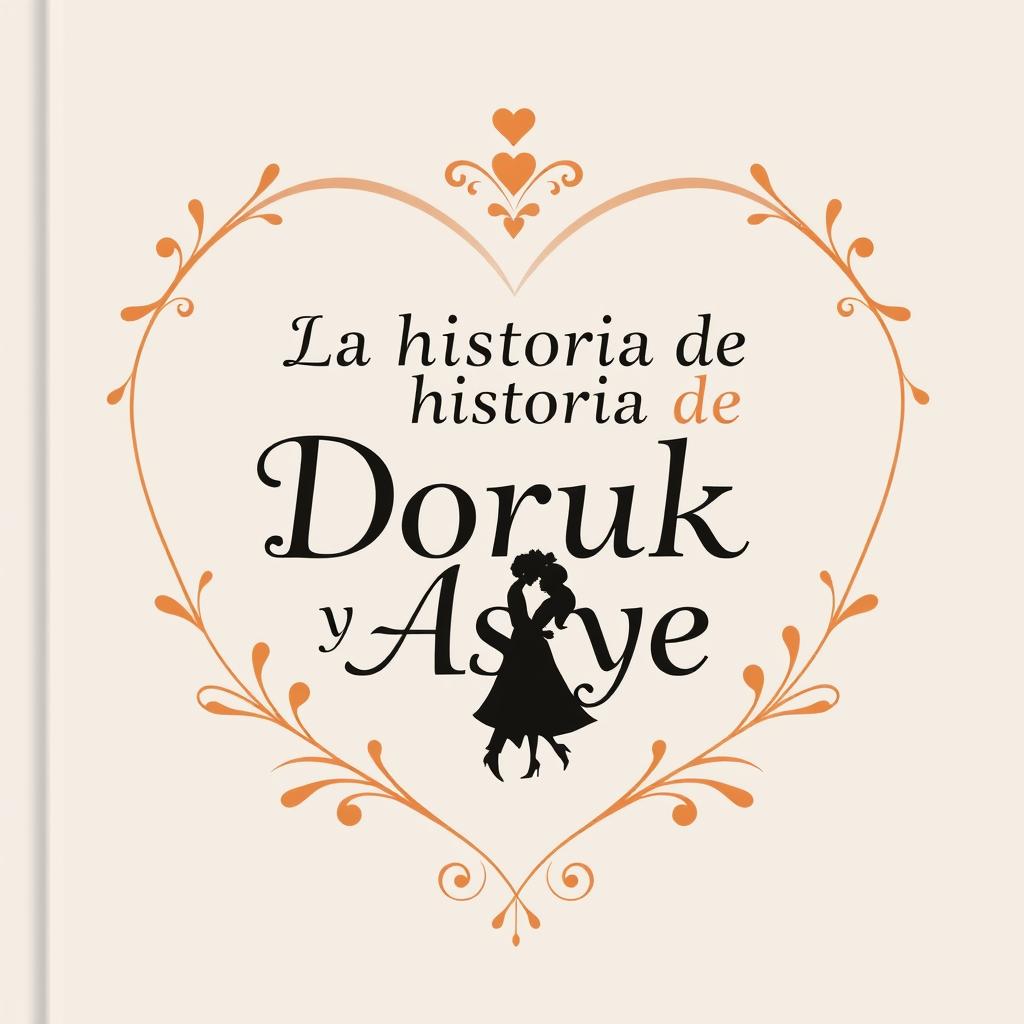 A book cover featuring the title 'La historia de Doruk y Asiye' creatively placed within a heart shape