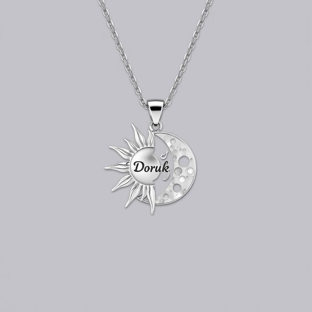 A stunning necklace featuring a sun and moon design, where one half of the pendant is a radiant sun, and the other half is a serene moon