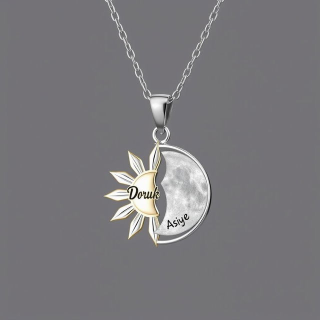 A stunning necklace featuring a sun and moon design, where one half of the pendant is a radiant sun, and the other half is a serene moon