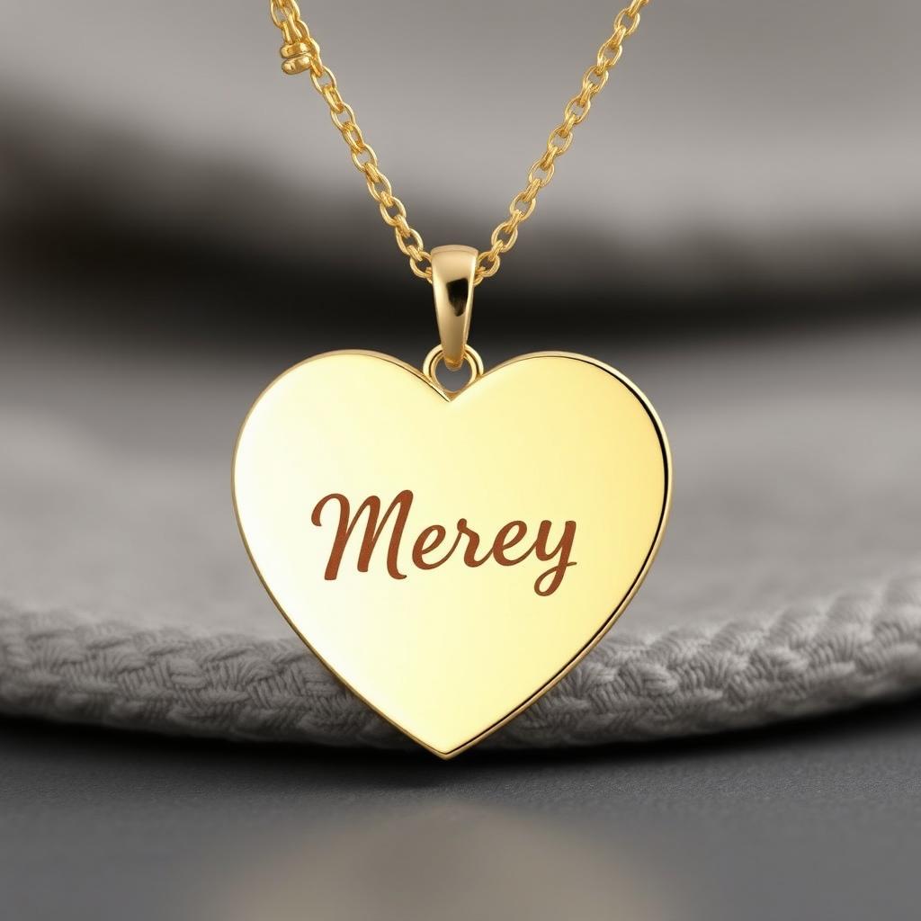 A lovely heart-shaped necklace featuring the name 'Merey' elegantly engraved in cursive lettering on the front