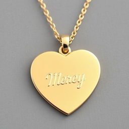A lovely heart-shaped necklace featuring the name 'Merey' elegantly engraved in cursive lettering on the front