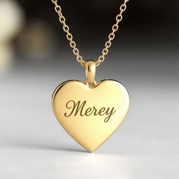 A lovely heart-shaped necklace featuring the name 'Merey' elegantly engraved in cursive lettering on the front