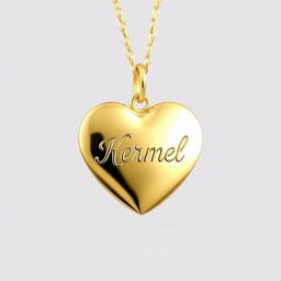 A charming heart-shaped necklace featuring the name 'Kermel' beautifully engraved in elegant cursive lettering on the front