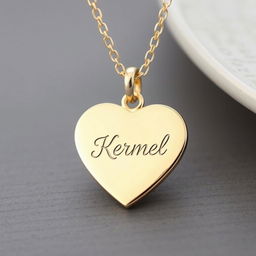 A charming heart-shaped necklace featuring the name 'Kermel' beautifully engraved in elegant cursive lettering on the front