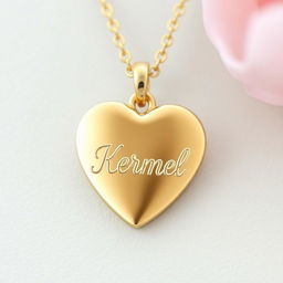 A charming heart-shaped necklace featuring the name 'Kermel' beautifully engraved in elegant cursive lettering on the front