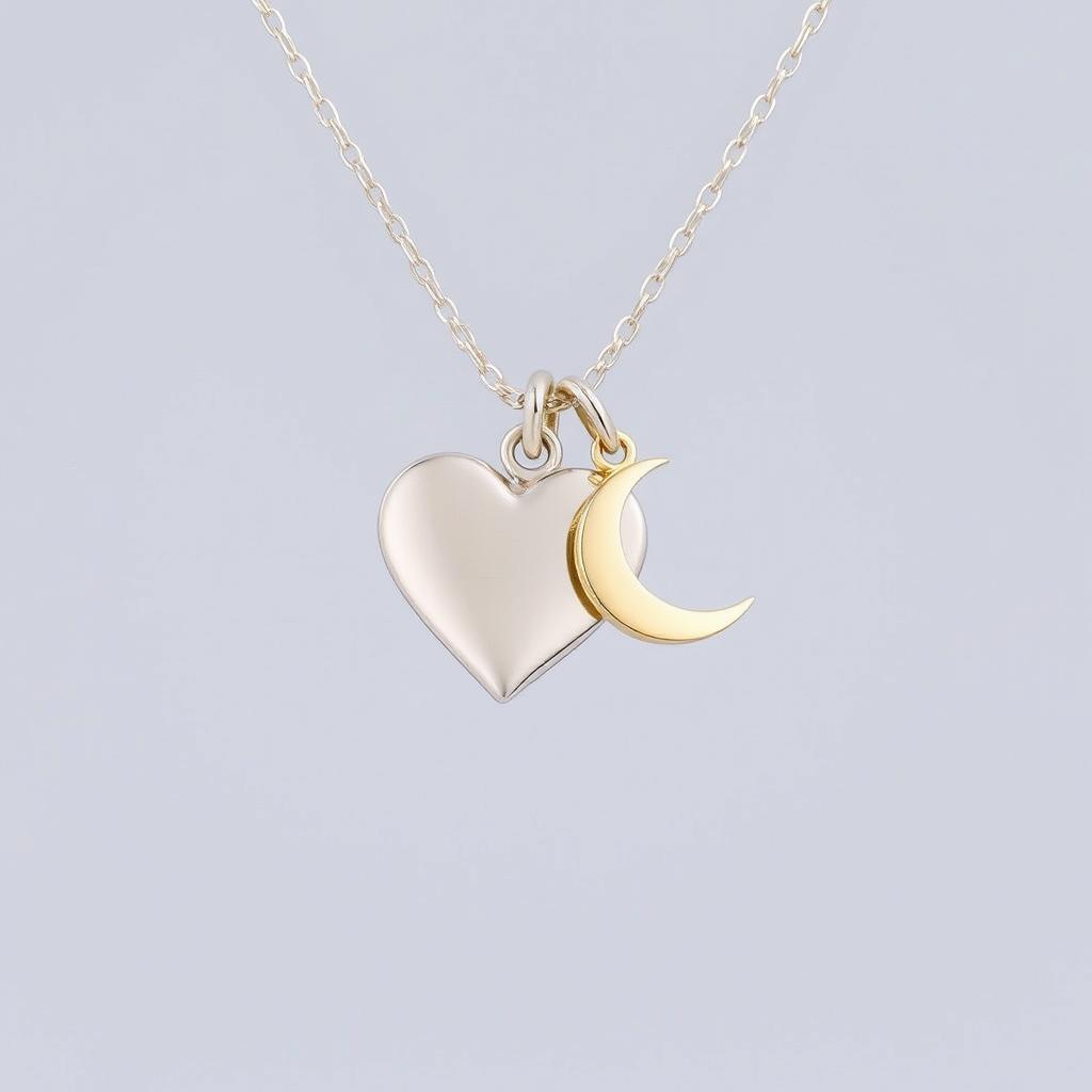 A beautiful heart-shaped necklace accentuated by a delicate crescent moon pendant, designed without any inscriptions or engravings