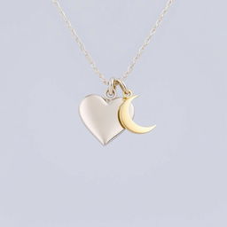 A beautiful heart-shaped necklace accentuated by a delicate crescent moon pendant, designed without any inscriptions or engravings