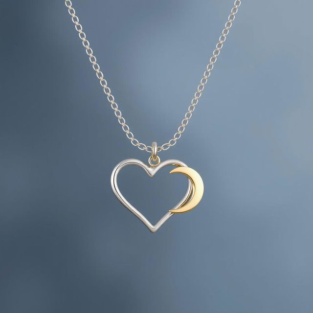 A beautiful heart-shaped necklace accentuated by a delicate crescent moon pendant, designed without any inscriptions or engravings