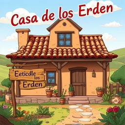 An illustration of a charming, rustic house prominently labeled 'Casa de los Erden'