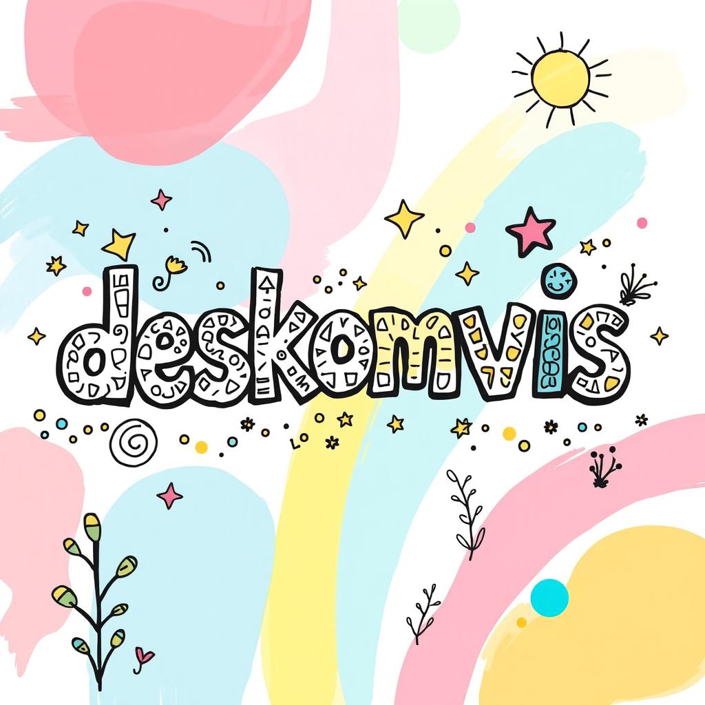 A vibrant doodle art design featuring the word 'deskomvis' in a playful and creative style