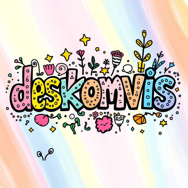 A vibrant doodle art design featuring the word 'deskomvis' in a playful and creative style