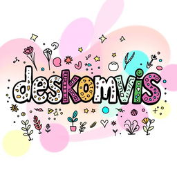 A vibrant doodle art design featuring the word 'deskomvis' in a playful and creative style