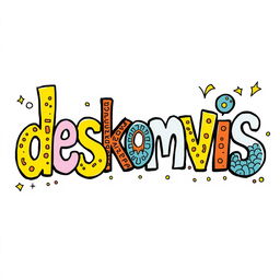 A vibrant and creative doodle art piece featuring the word 'deskomvis'