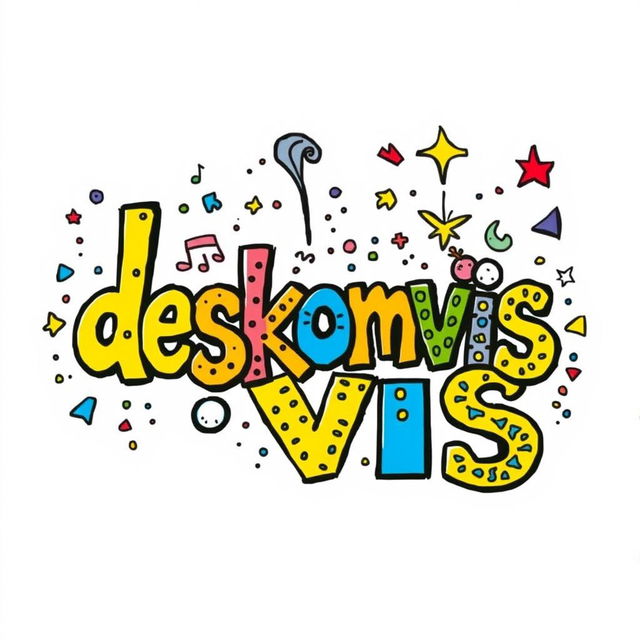 A vibrant and creative doodle art piece featuring the word 'deskomvis'