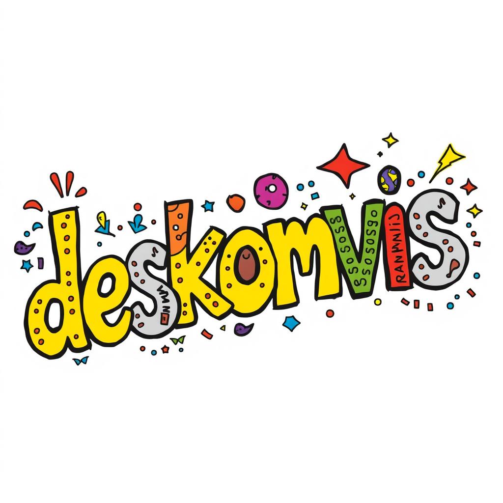 A vibrant and creative doodle art piece featuring the word 'deskomvis'
