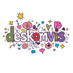 A vibrant and creative doodle art featuring the word 'deskomvis'