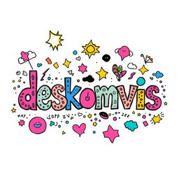 A vibrant and creative doodle art featuring the word 'deskomvis'