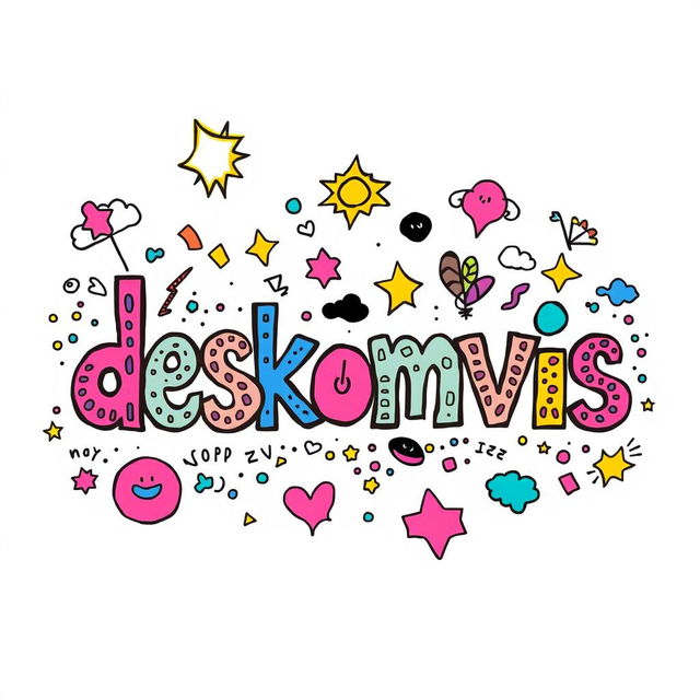 A vibrant and creative doodle art featuring the word 'deskomvis'