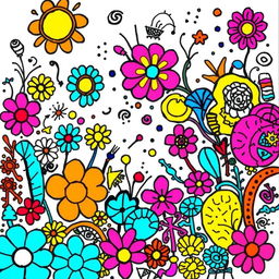 A vibrant and colorful doodle art scene created with a variety of intricate patterns