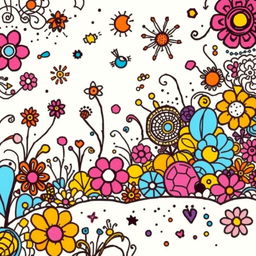 A vibrant and colorful doodle art scene created with a variety of intricate patterns