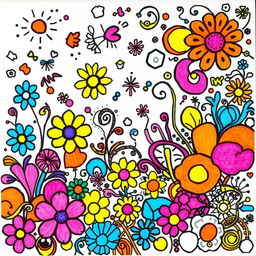 A vibrant and colorful doodle art scene created with a variety of intricate patterns