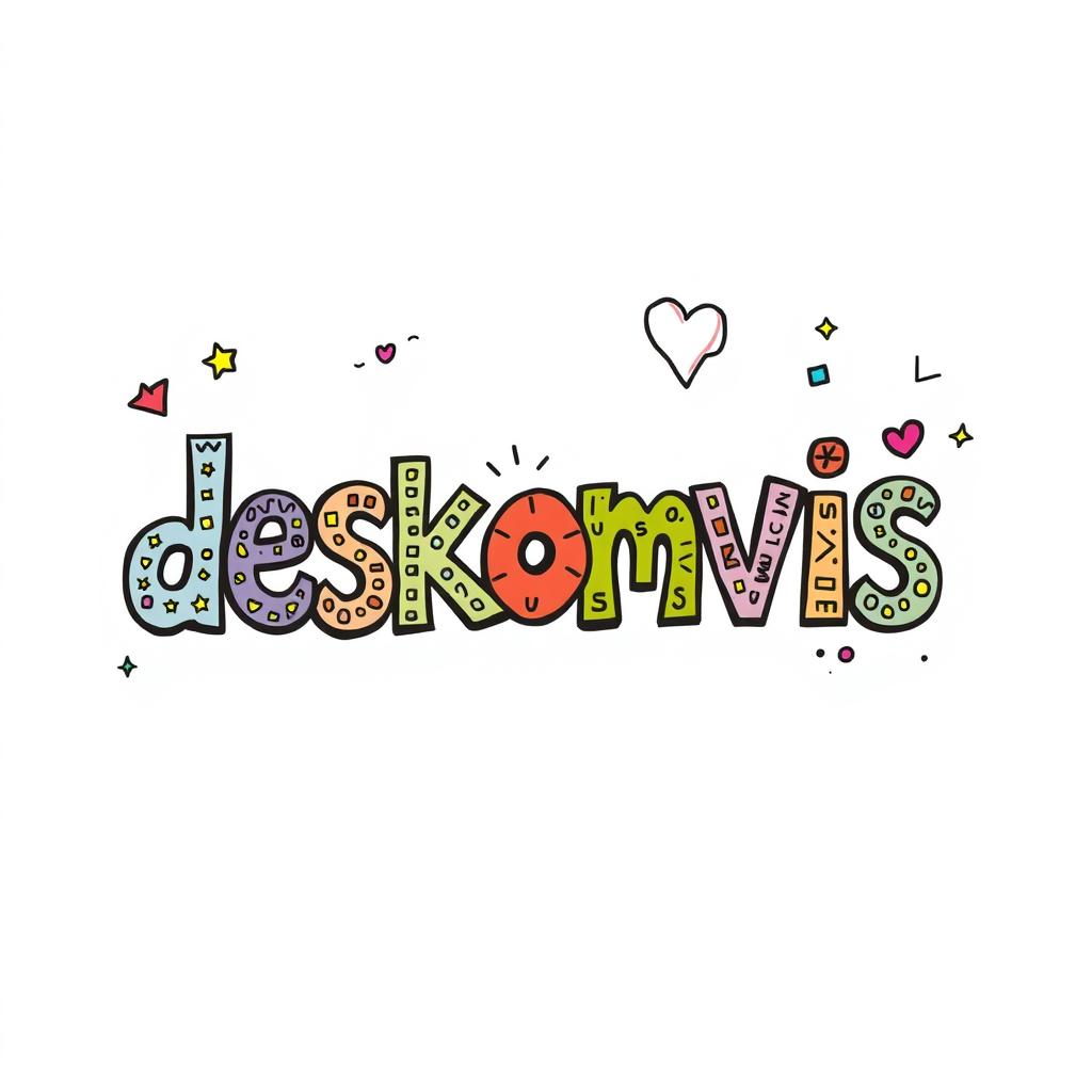 Artistic doodle design featuring the word 'deskomvis'