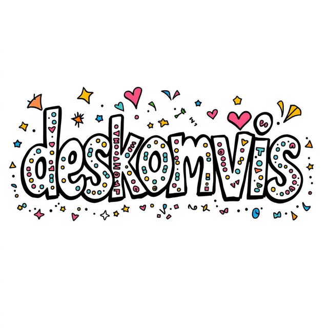 Artistic doodle design featuring the word 'deskomvis'