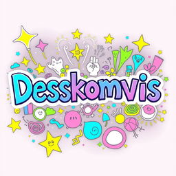 A creative doodle art featuring the word 'Deskomvis' prominently displayed in a playful, whimsical font