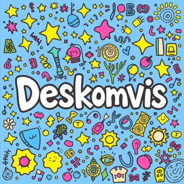 A creative doodle art featuring the word 'Deskomvis' prominently displayed in a playful, whimsical font