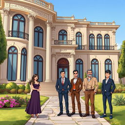 An illustration of a grand mansion labeled 'Mansión de los Eren'