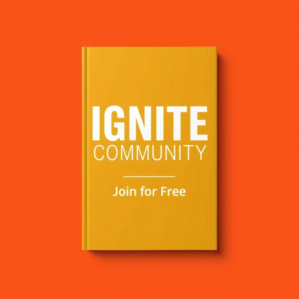 A minimalist book cover design for 'IGNITE COMMUNITY' with the subtitle 'Join for Free