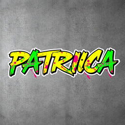 The name 'PATRICIA' creatively rendered in a bold, dynamic rapper's font style, emphasizing sharp angles and flowing curves