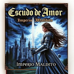 A captivating and dramatic cover for a fictional novel titled 'Escudo De Amor - Imperio Maldito'