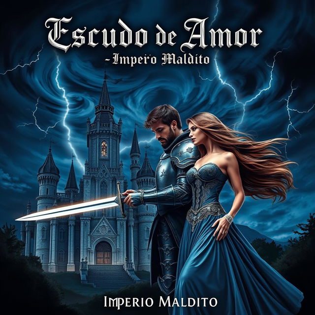 A captivating and dramatic cover for a fictional novel titled 'Escudo De Amor - Imperio Maldito'