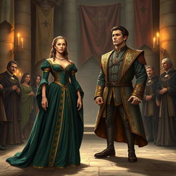 A captivating artistic representation of a scene from 'All's Well That Ends Well' by William Shakespeare, depicting Helena’s bold resolve to win Bertram's love