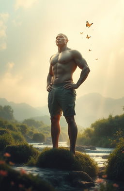 An evocative and introspective image representing a resilient survivor of past abuse, embodying the theme of wounded enlightenment