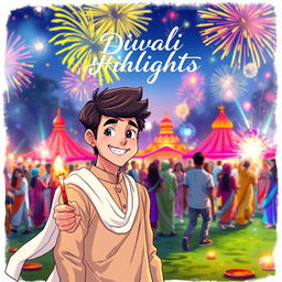 An anime drawing featuring a coverboy with stylized Messi-like hair, wearing a light brown kurta and a flowing white dupatta