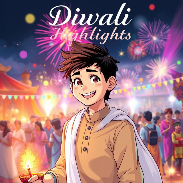 An anime drawing featuring a coverboy with stylized Messi-like hair, wearing a light brown kurta and a flowing white dupatta