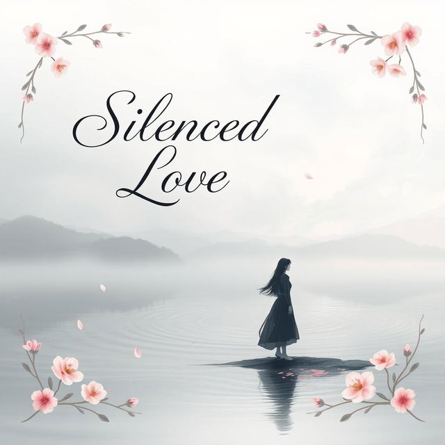 An evocative book cover for the title "Silenced Love" that captures a pretty yet melancholic atmosphere