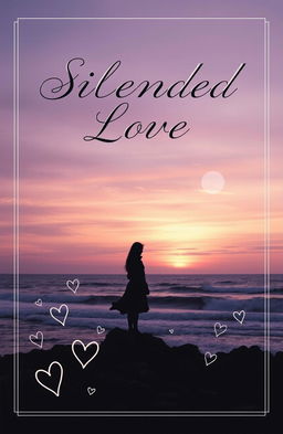 A poignant book cover design featuring a lonely figure standing on a desolate shore at sunset, with the ocean waves crashing softly against the rocks
