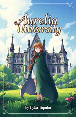 A cover page for the story titled 'Aurelia University', featuring a beautiful, lush green environment representing a magical university setting