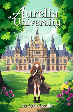 A cover page for the story titled 'Aurelia University', featuring a beautiful, lush green environment representing a magical university setting