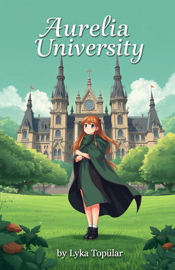 A cover page for the story titled 'Aurelia University', featuring a beautiful, lush green environment representing a magical university setting
