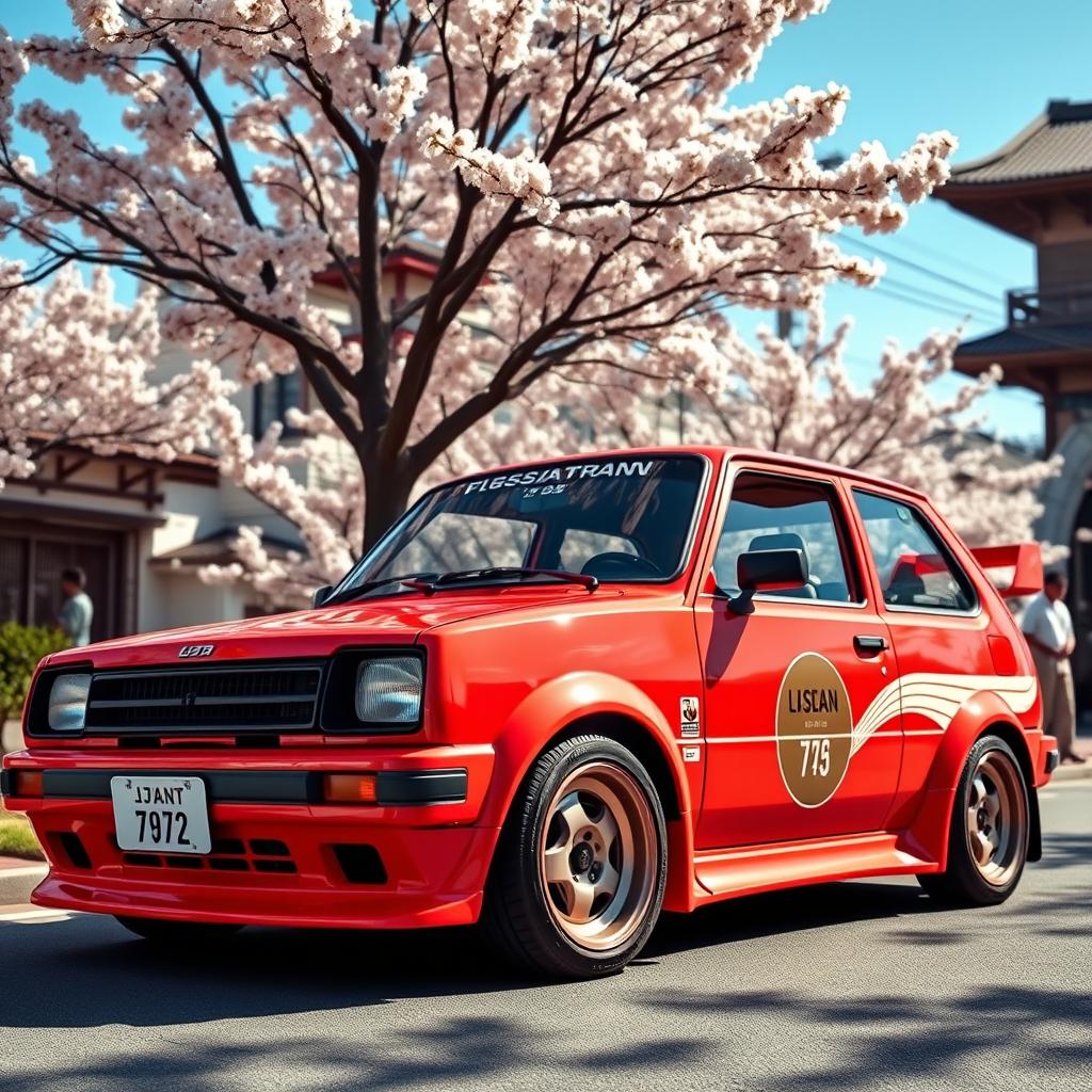 A vintage 1988 Nissan March, customized with tuning modifications typical of Japanese car culture
