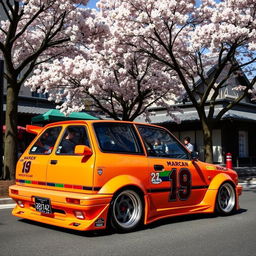 A vintage 1988 Nissan March, customized with tuning modifications typical of Japanese car culture