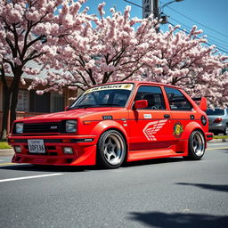 A vintage 1988 Nissan March, customized with tuning modifications typical of Japanese car culture