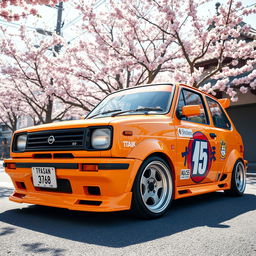 A vintage 1988 Nissan March, customized with tuning modifications typical of Japanese car culture