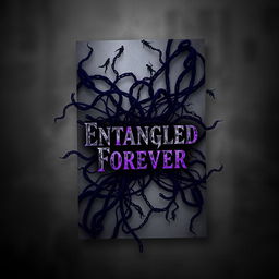 An eerie book cover design featuring an abstract representation of entanglement with dark, twisted vines or chains intertwining and spiraling across the cover