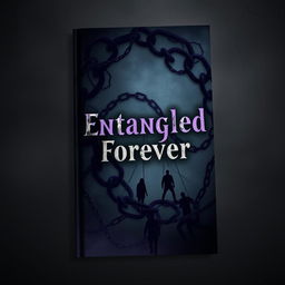 An eerie book cover design featuring an abstract representation of entanglement with dark, twisted vines or chains intertwining and spiraling across the cover